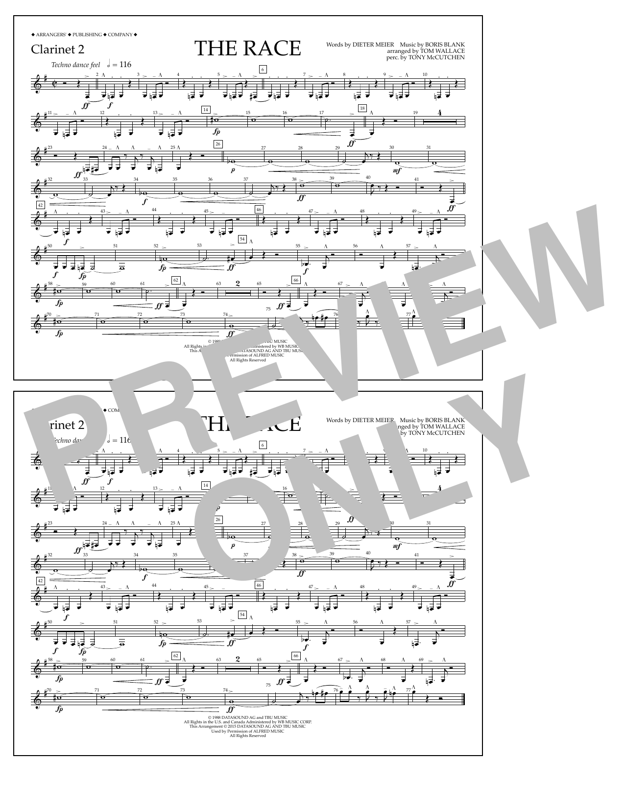 Tom Wallace The Race - Clarinet 2 Sheet Music Notes & Chords for Marching Band - Download or Print PDF