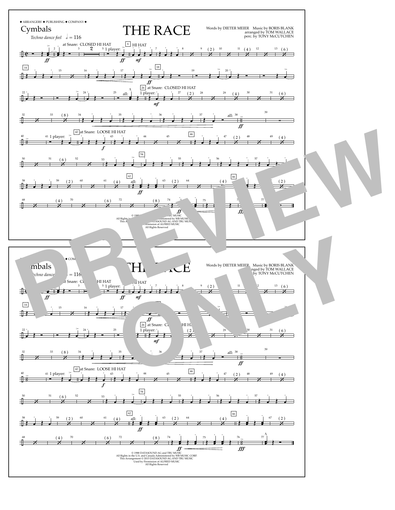 Tom Wallace The Race - Cymbals Sheet Music Notes & Chords for Marching Band - Download or Print PDF