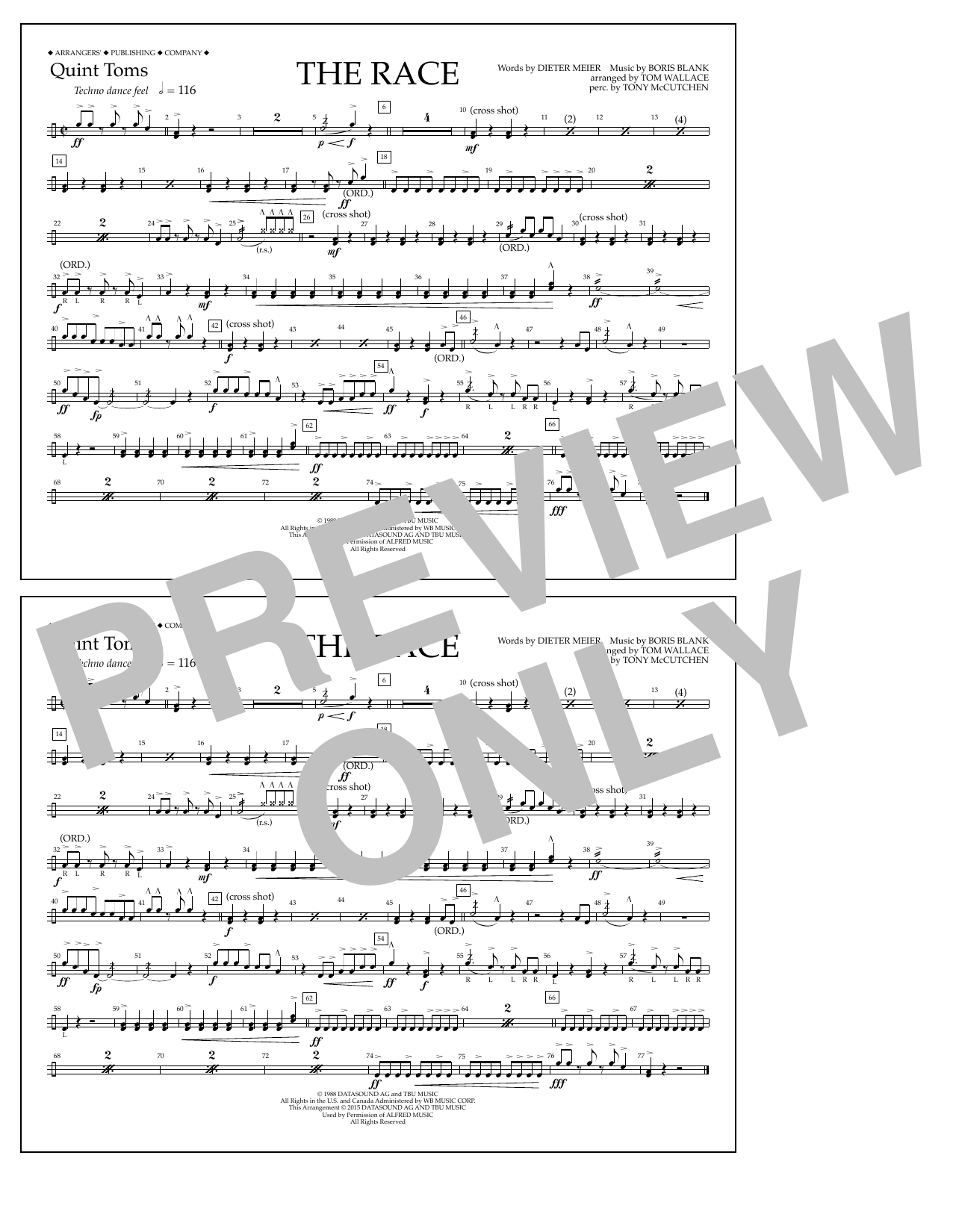 Tom Wallace The Race - Quint-Toms Sheet Music Notes & Chords for Marching Band - Download or Print PDF