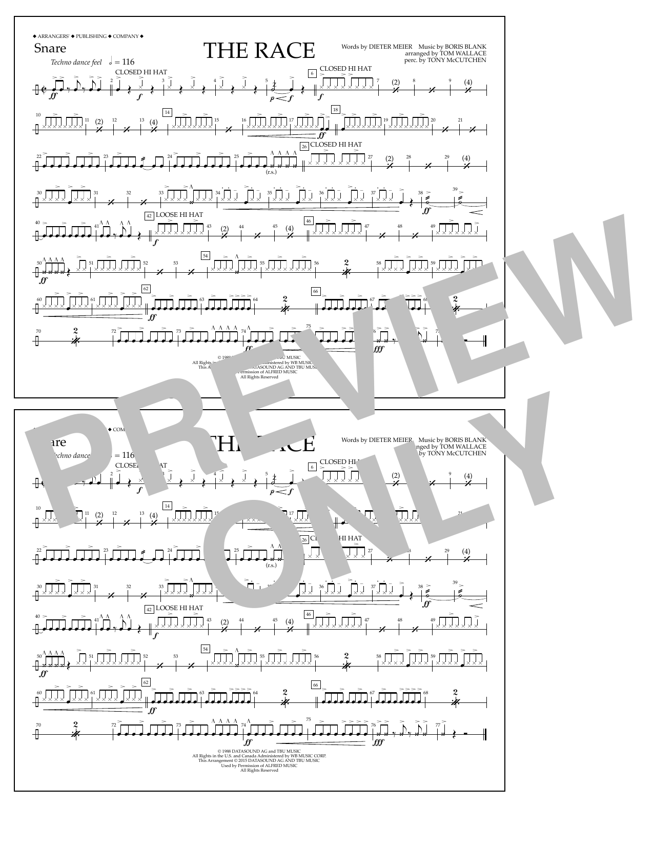 Tom Wallace The Race - Snare Sheet Music Notes & Chords for Marching Band - Download or Print PDF