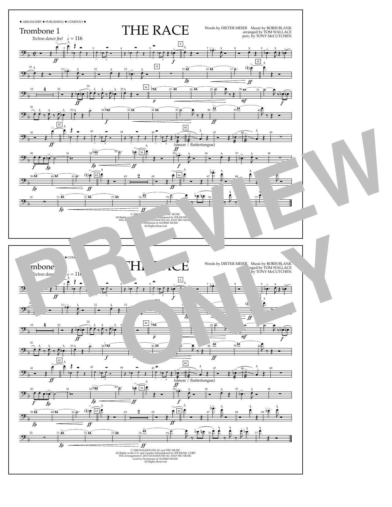 Tom Wallace The Race - Trombone 1 Sheet Music Notes & Chords for Marching Band - Download or Print PDF