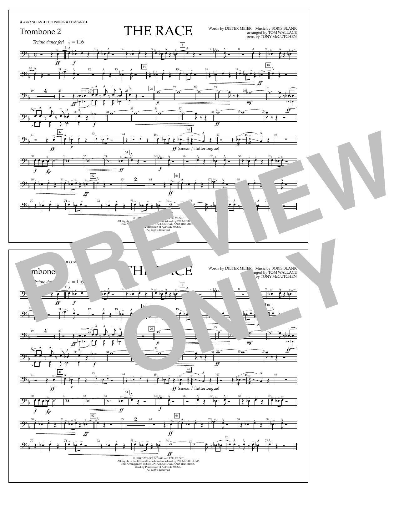 Tom Wallace The Race - Trombone 2 Sheet Music Notes & Chords for Marching Band - Download or Print PDF