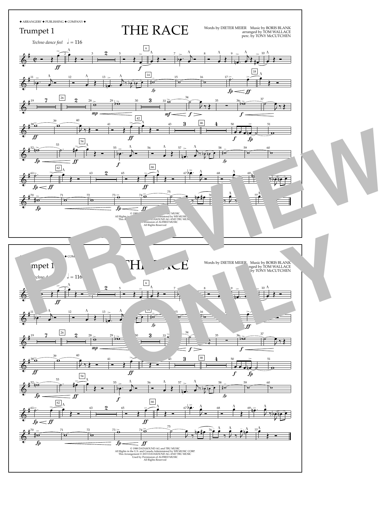 Tom Wallace The Race - Trumpet 1 Sheet Music Notes & Chords for Marching Band - Download or Print PDF