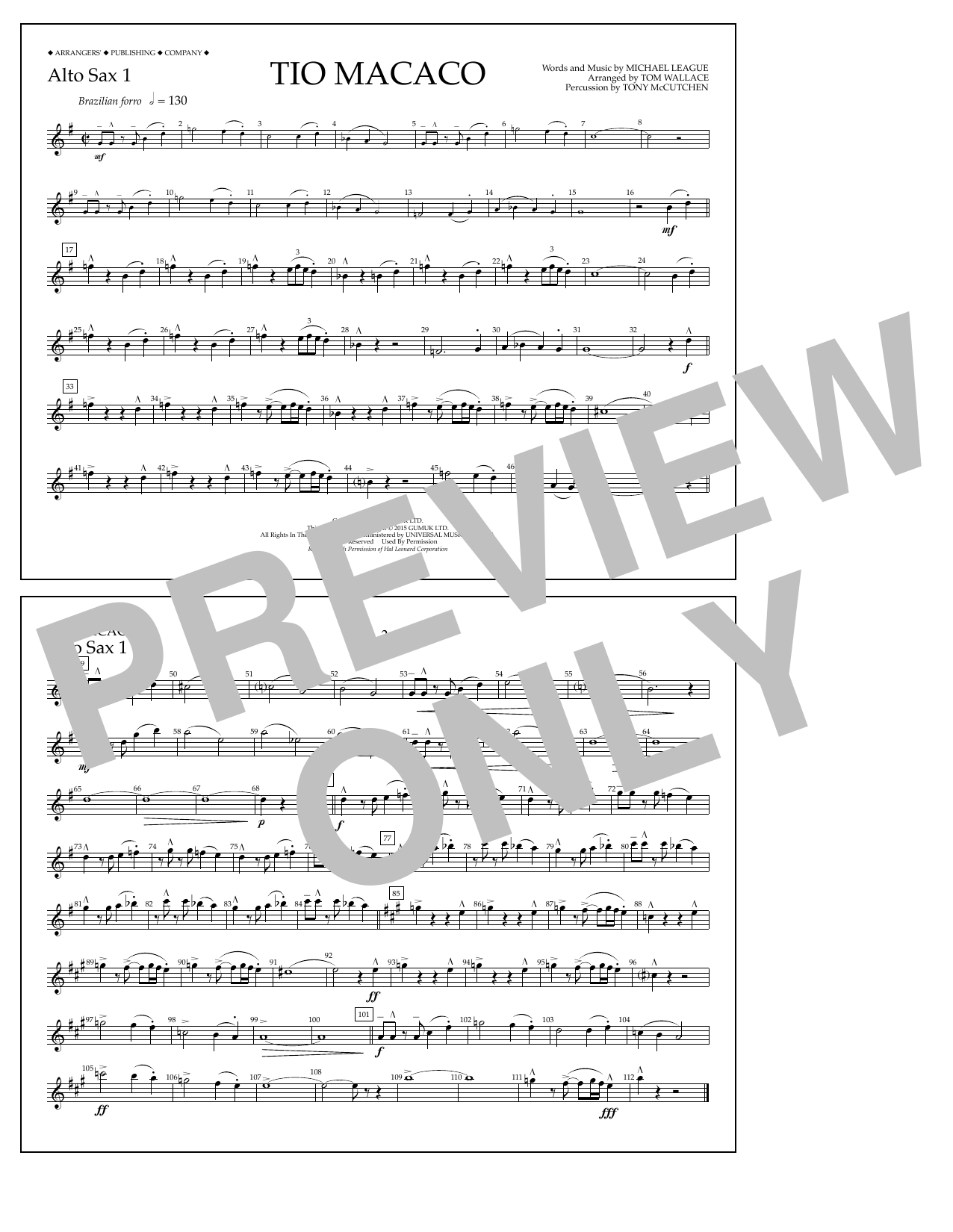 Tom Wallace Tio Macaco - Alto Sax 1 Sheet Music Notes & Chords for Marching Band - Download or Print PDF