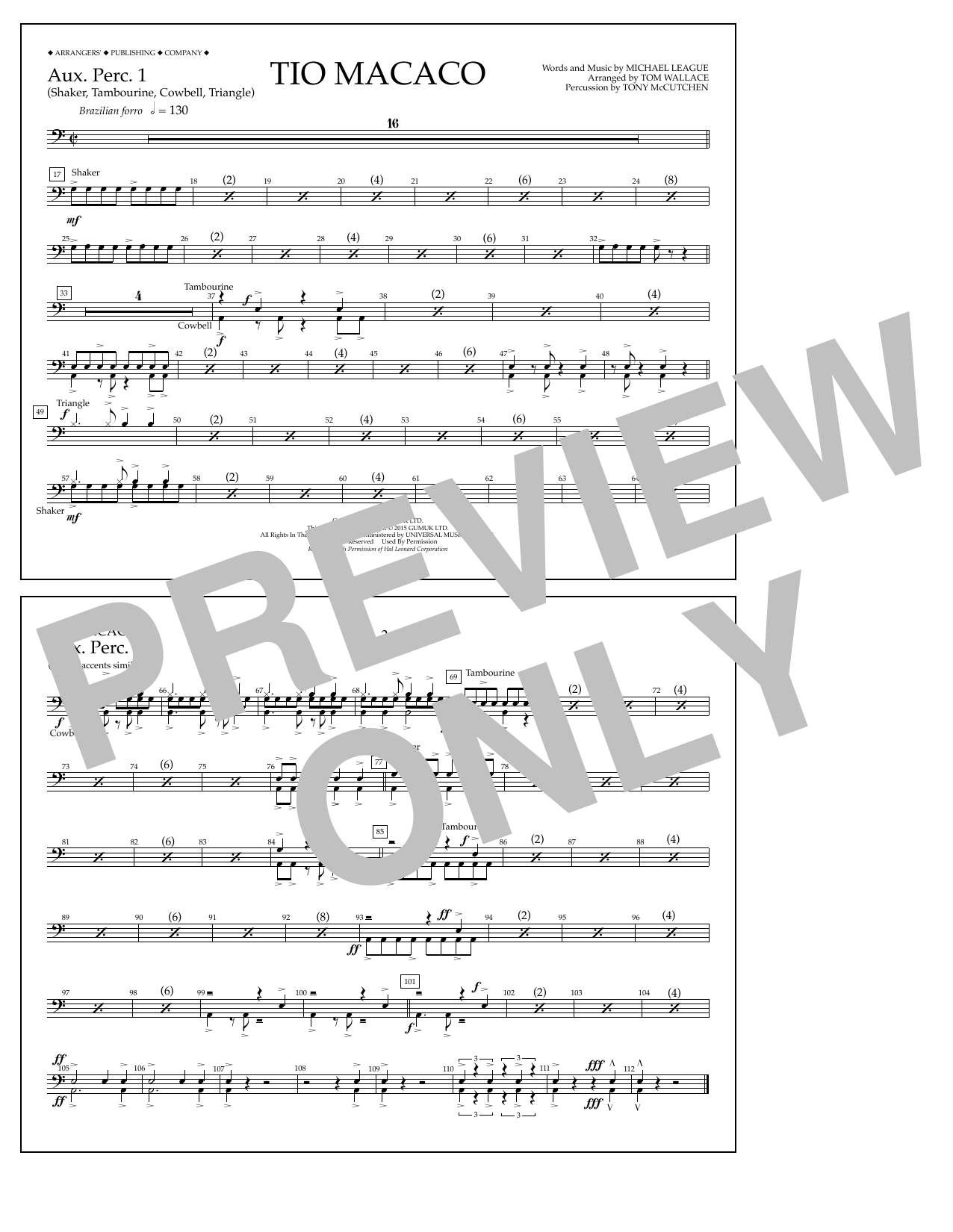 Tom Wallace Tio Macaco - Aux. Perc. 1 Sheet Music Notes & Chords for Marching Band - Download or Print PDF