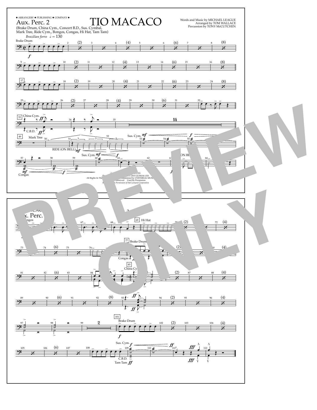 Tom Wallace Tio Macaco - Aux. Perc. 2 Sheet Music Notes & Chords for Marching Band - Download or Print PDF