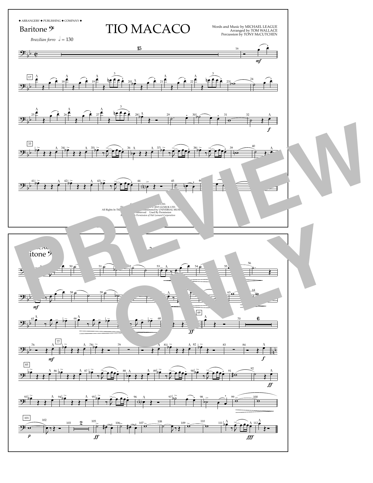 Tom Wallace Tio Macaco - Baritone B.C. Sheet Music Notes & Chords for Marching Band - Download or Print PDF