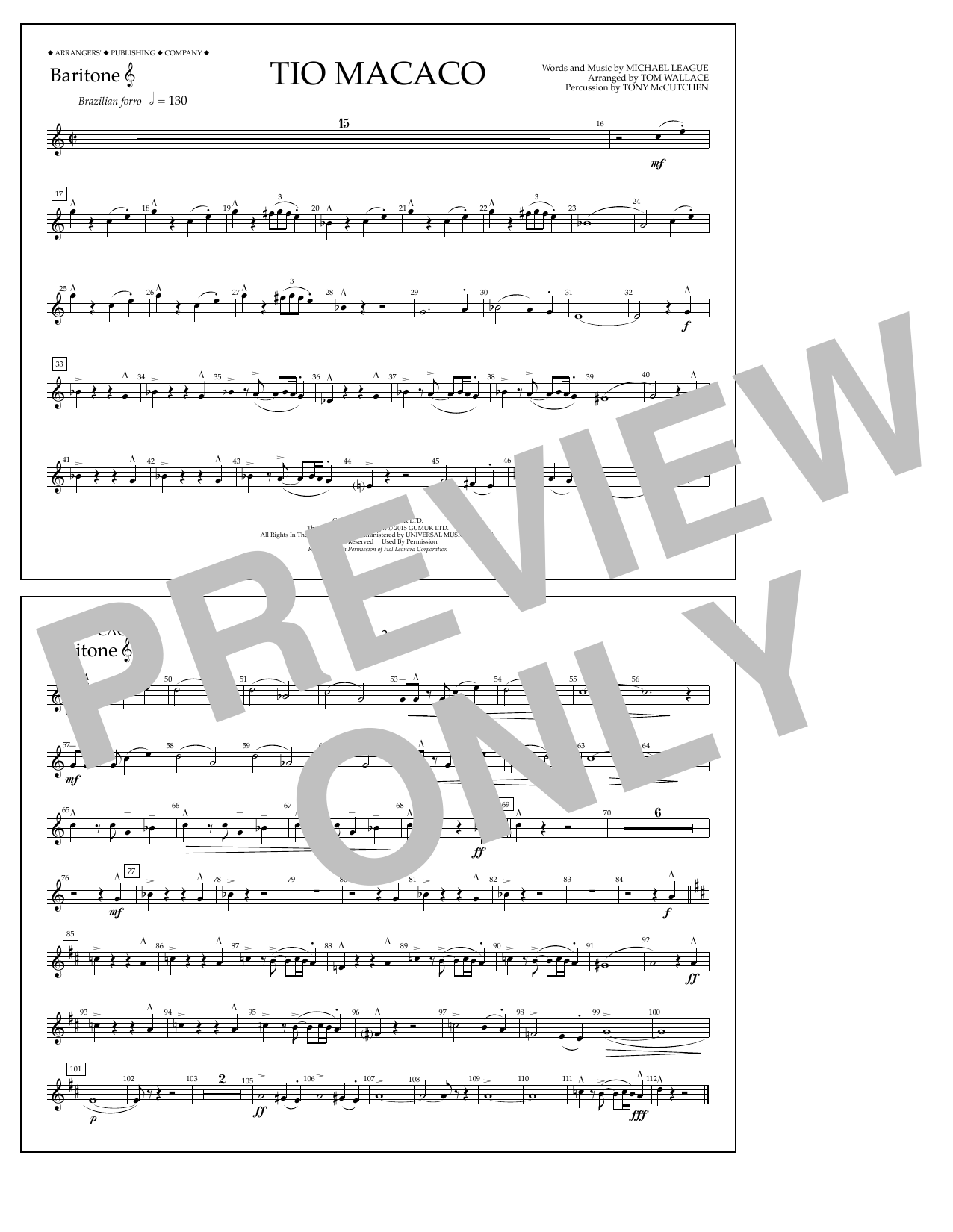 Tom Wallace Tio Macaco - Baritone T.C. Sheet Music Notes & Chords for Marching Band - Download or Print PDF