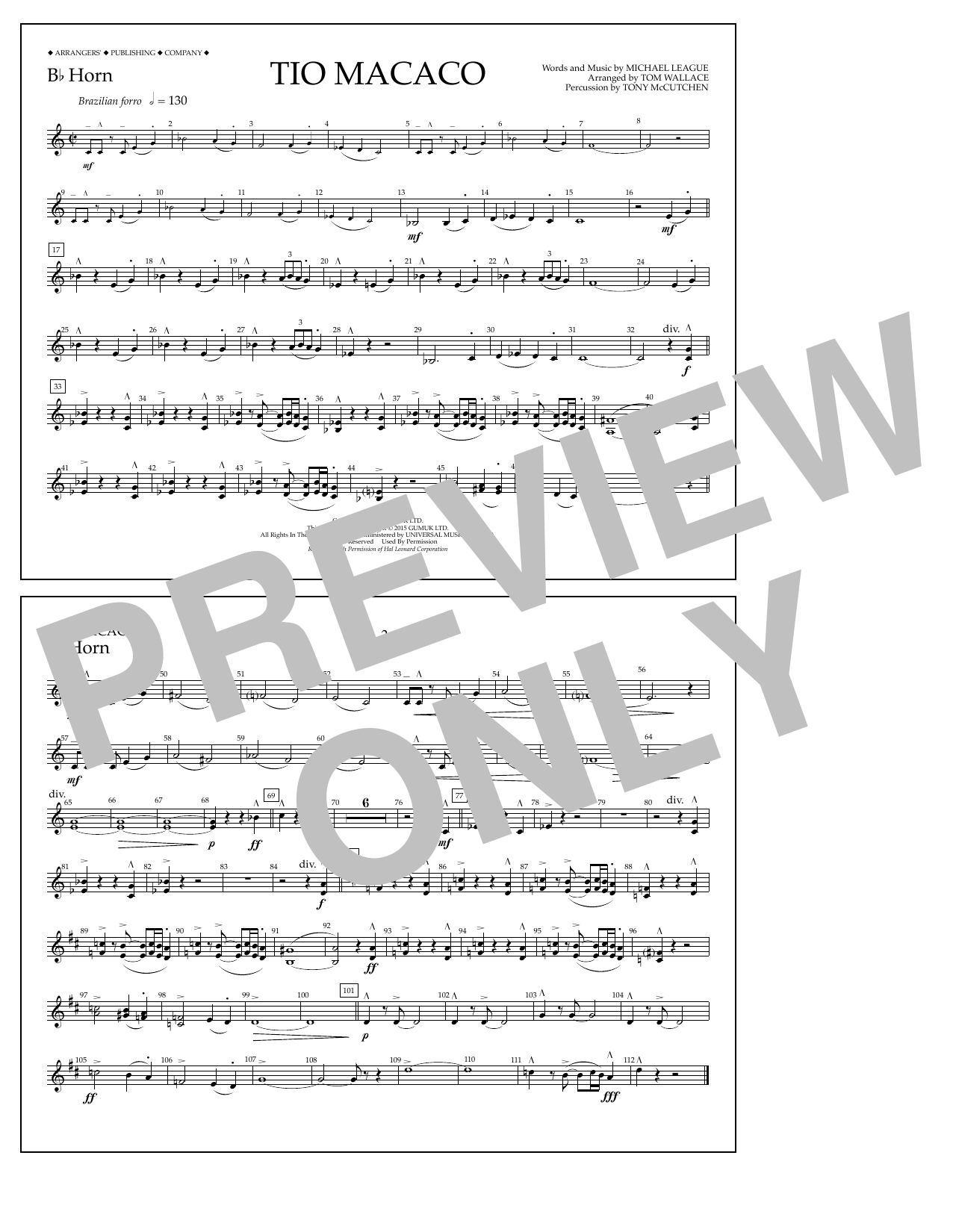 Tom Wallace Tio Macaco - Bb Horn Sheet Music Notes & Chords for Marching Band - Download or Print PDF