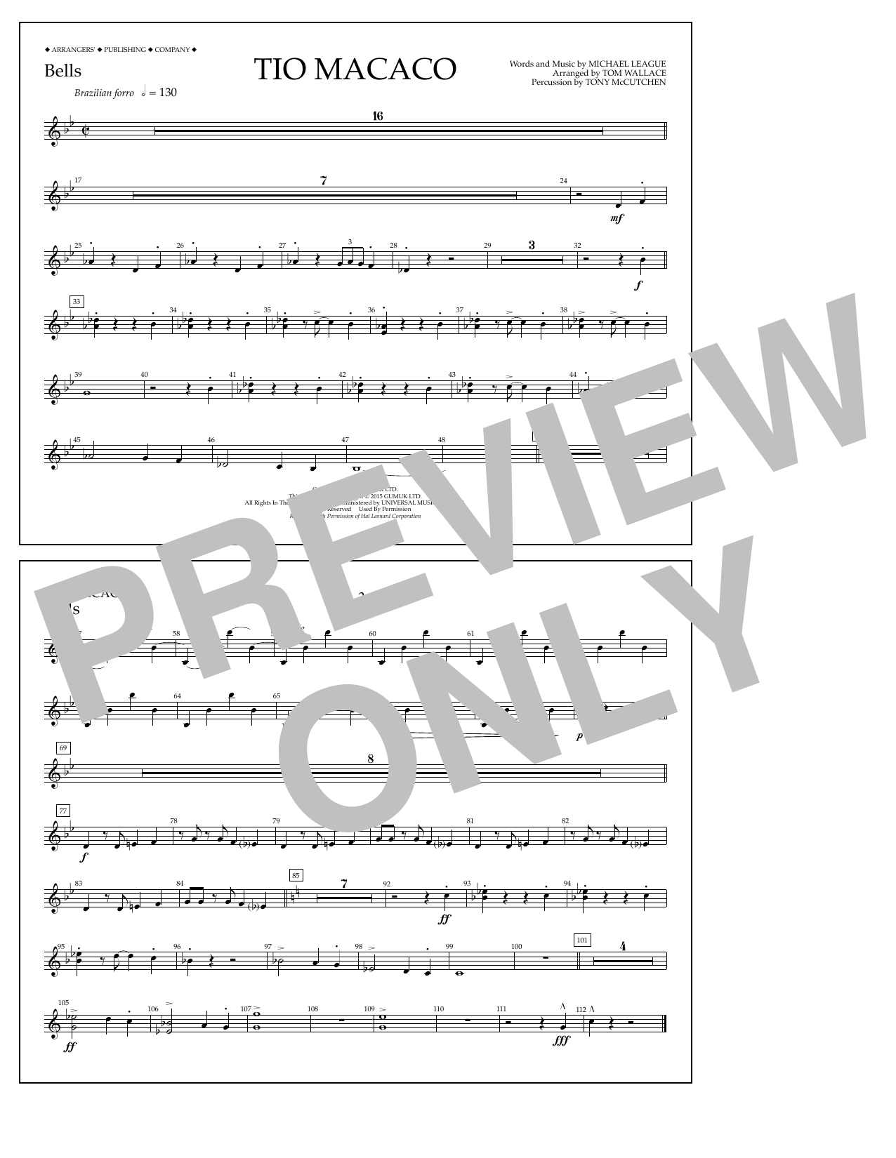 Tom Wallace Tio Macaco - Bells Sheet Music Notes & Chords for Marching Band - Download or Print PDF