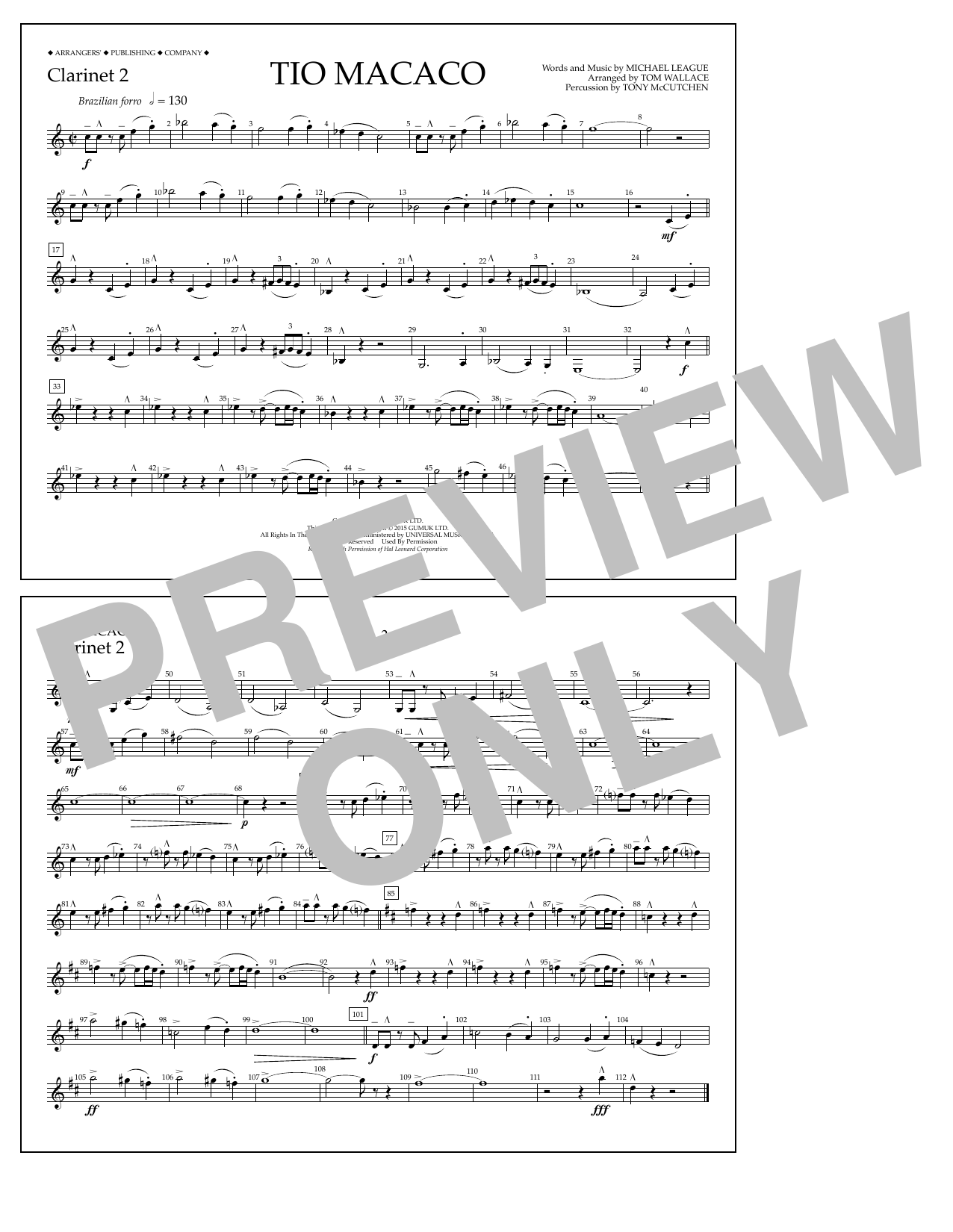 Tom Wallace Tio Macaco - Clarinet 2 Sheet Music Notes & Chords for Marching Band - Download or Print PDF