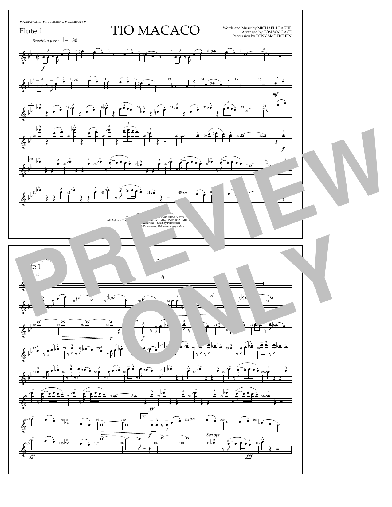 Tom Wallace Tio Macaco - Flute 1 Sheet Music Notes & Chords for Marching Band - Download or Print PDF