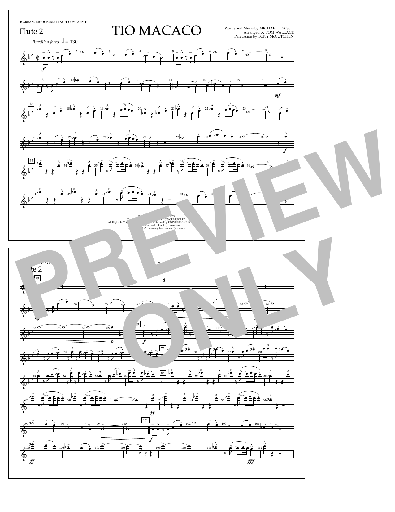 Tom Wallace Tio Macaco - Flute 2 Sheet Music Notes & Chords for Marching Band - Download or Print PDF