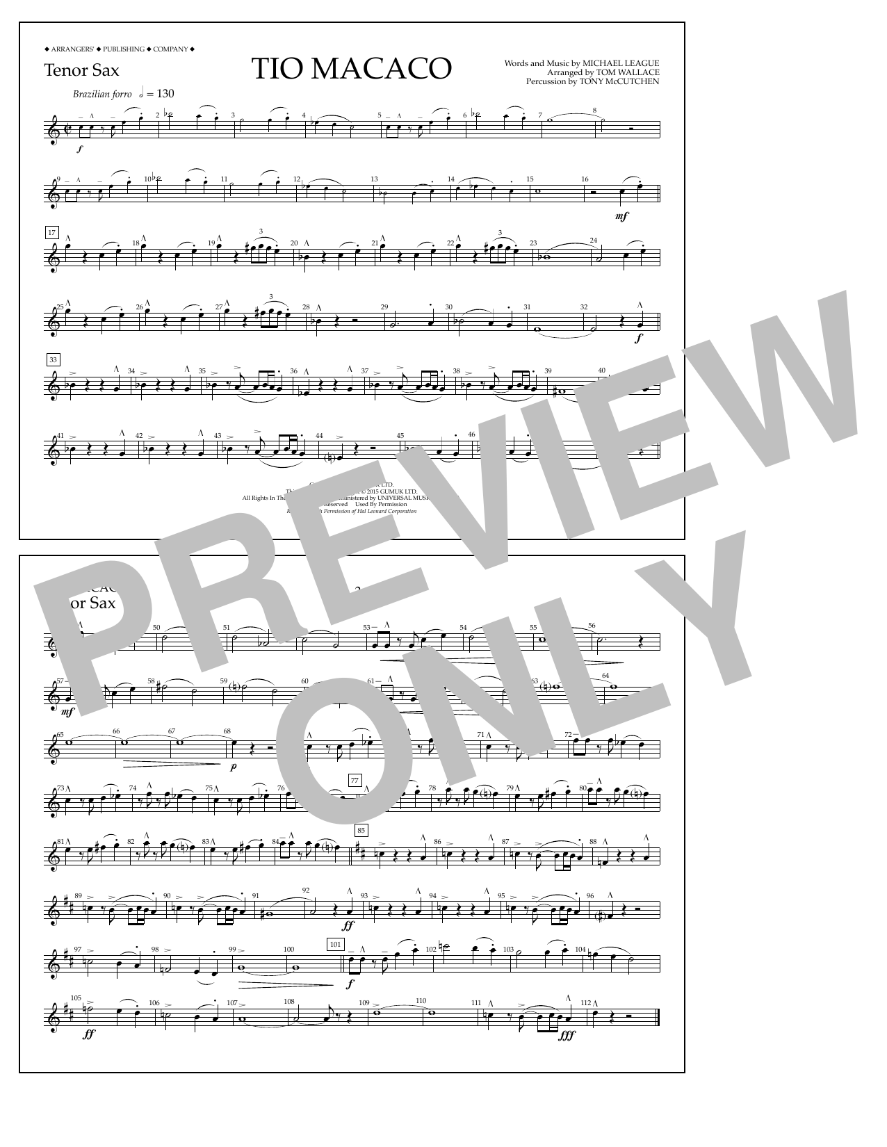 Tom Wallace Tio Macaco - Tenor Sax Sheet Music Notes & Chords for Marching Band - Download or Print PDF