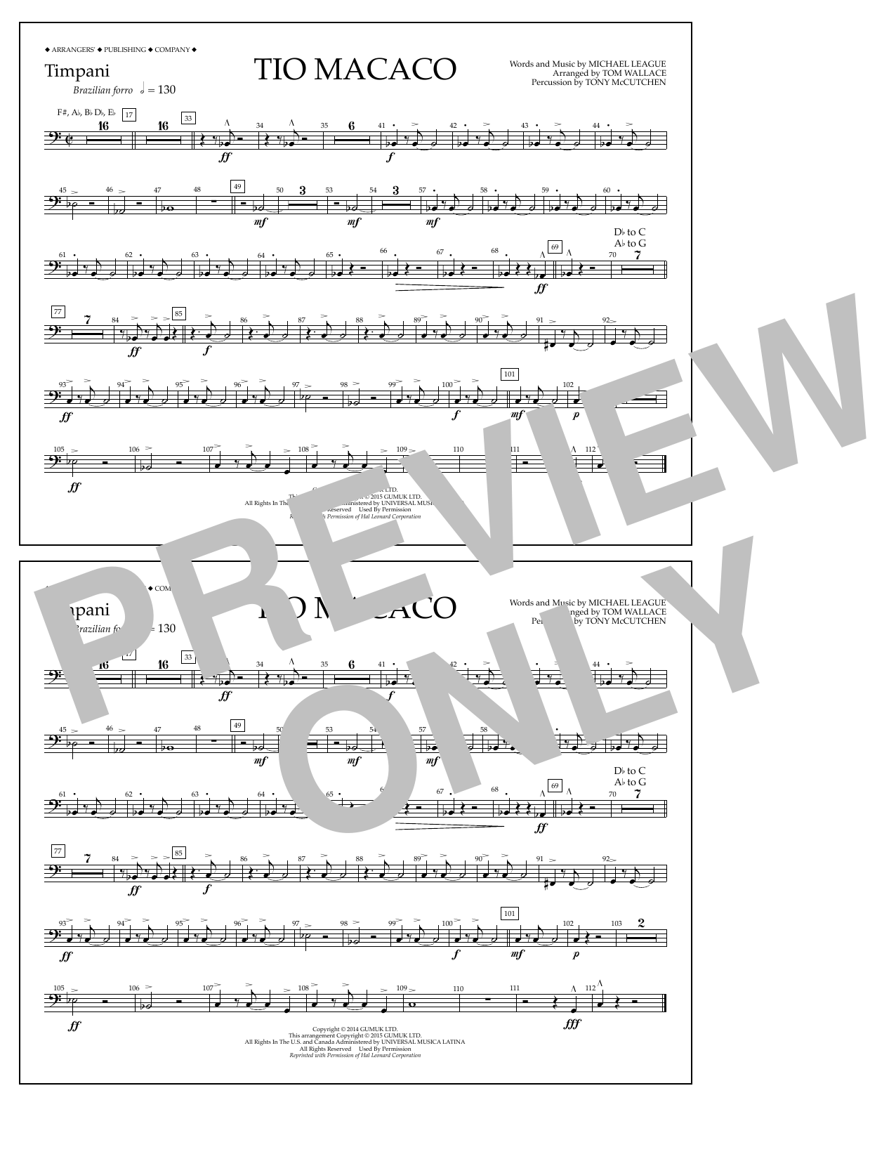 Tom Wallace Tio Macaco - Timpani Sheet Music Notes & Chords for Marching Band - Download or Print PDF