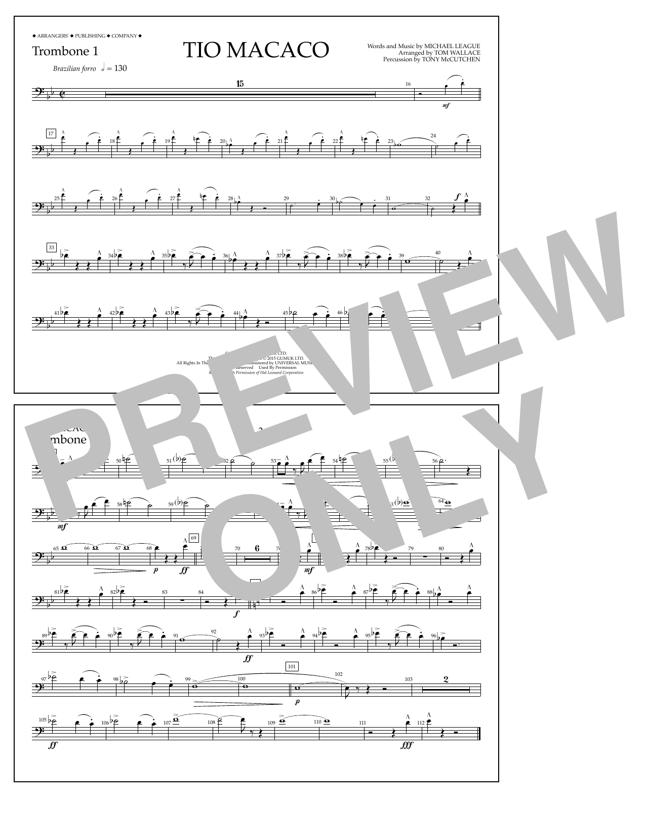 Tom Wallace Tio Macaco - Trombone 1 Sheet Music Notes & Chords for Marching Band - Download or Print PDF