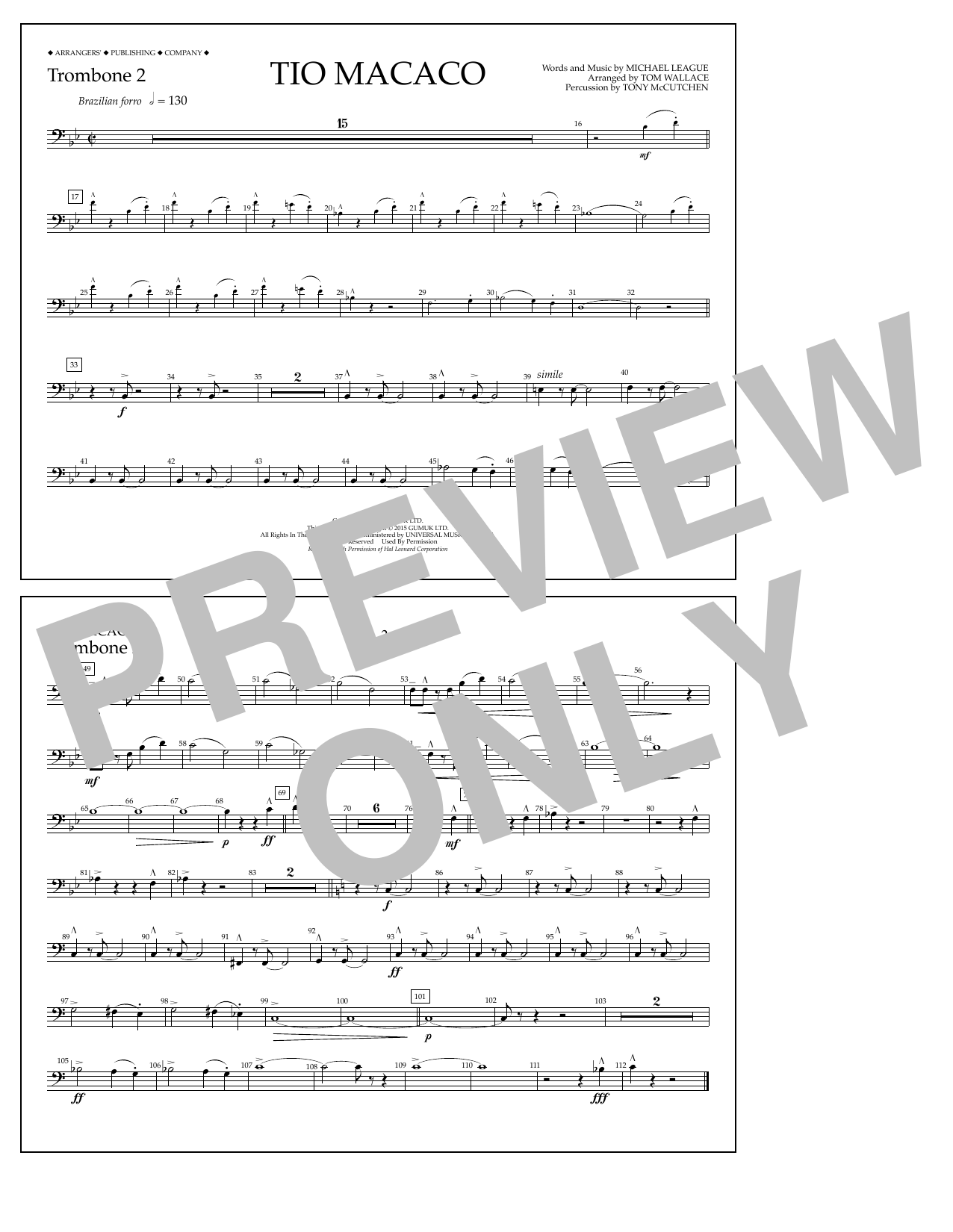Tom Wallace Tio Macaco - Trombone 2 Sheet Music Notes & Chords for Marching Band - Download or Print PDF