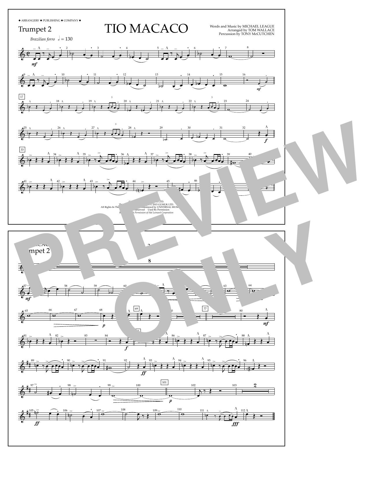 Tom Wallace Tio Macaco - Trumpet 2 Sheet Music Notes & Chords for Marching Band - Download or Print PDF