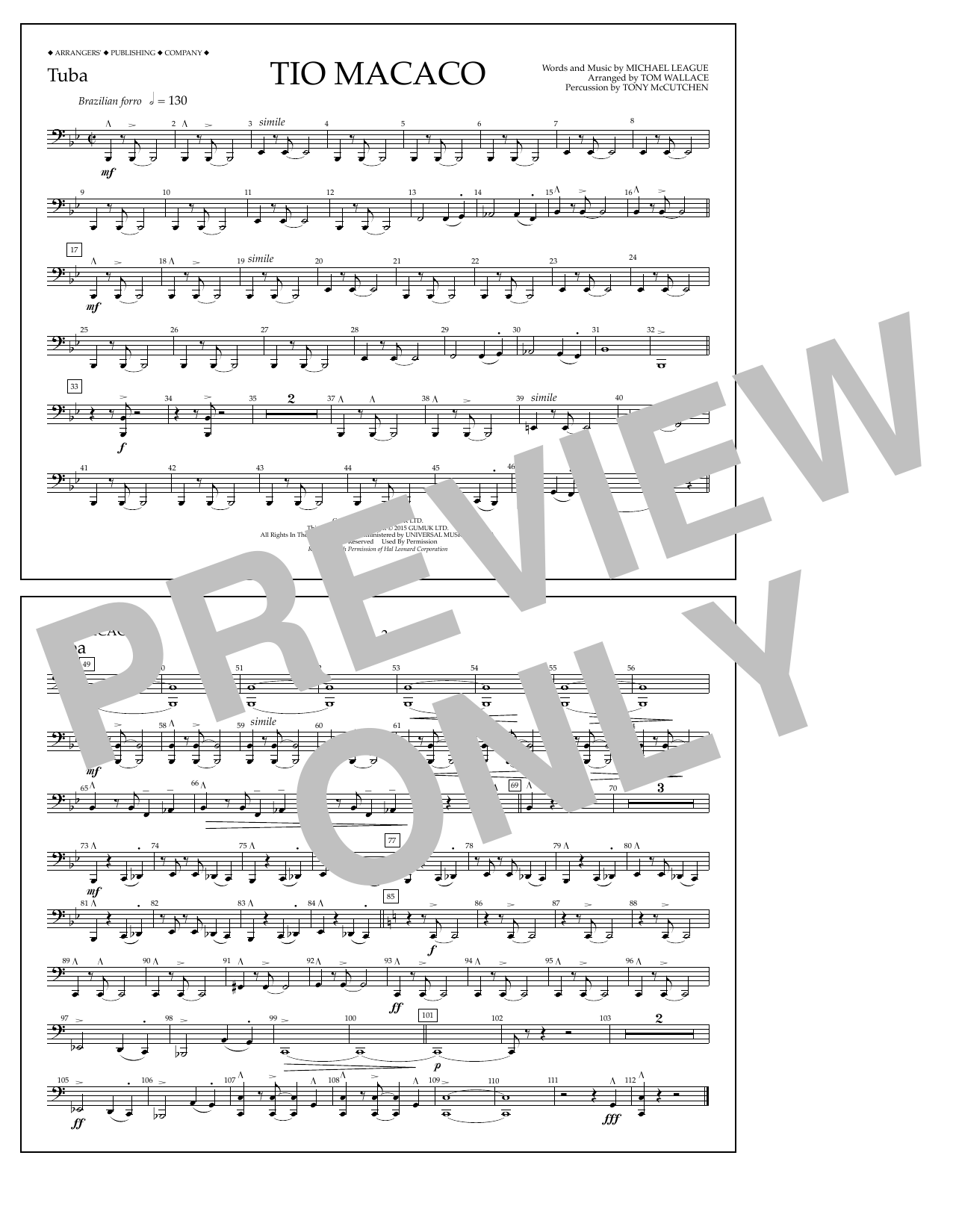 Tom Wallace Tio Macaco - Tuba Sheet Music Notes & Chords for Marching Band - Download or Print PDF