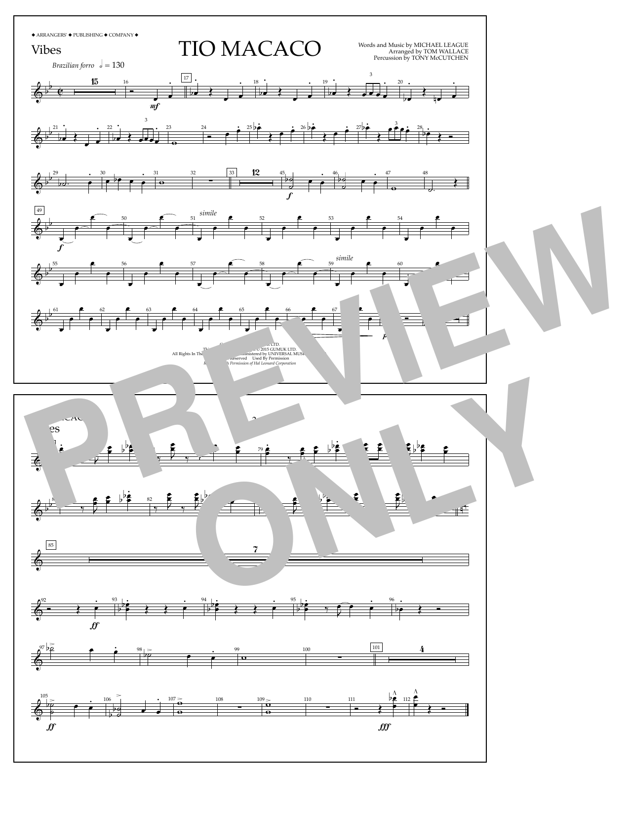 Tom Wallace Tio Macaco - Vibes Sheet Music Notes & Chords for Marching Band - Download or Print PDF