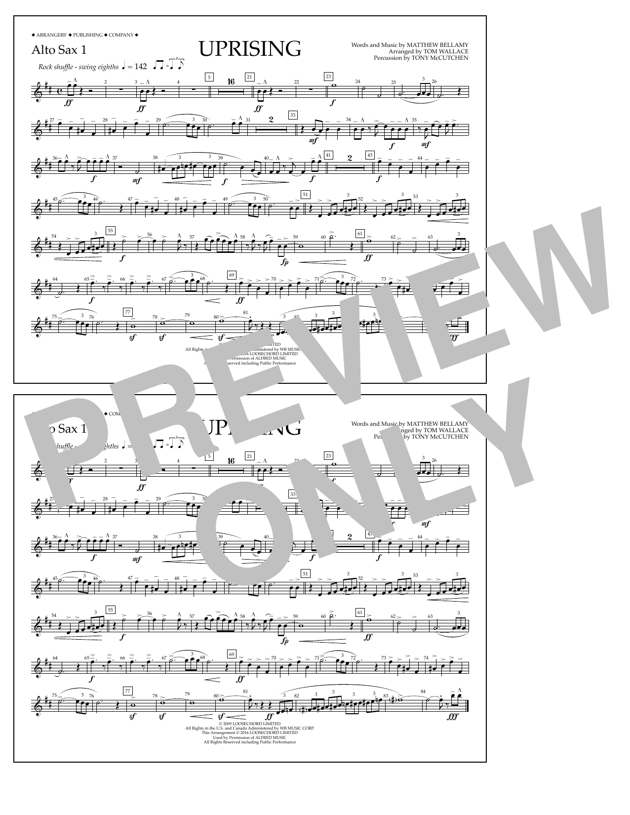 Tom Wallace Uprising - Alto Sax 1 Sheet Music Notes & Chords for Marching Band - Download or Print PDF