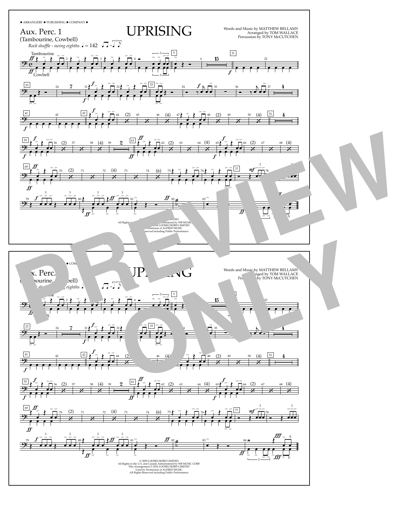 Tom Wallace Uprising - Aux. Perc. 1 Sheet Music Notes & Chords for Marching Band - Download or Print PDF
