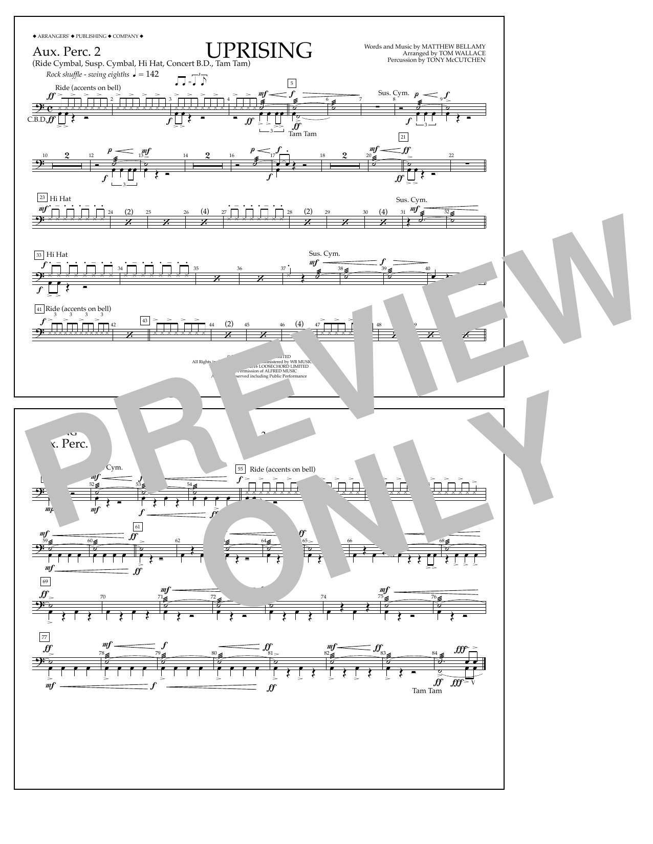 Tom Wallace Uprising - Aux. Perc. 2 Sheet Music Notes & Chords for Marching Band - Download or Print PDF