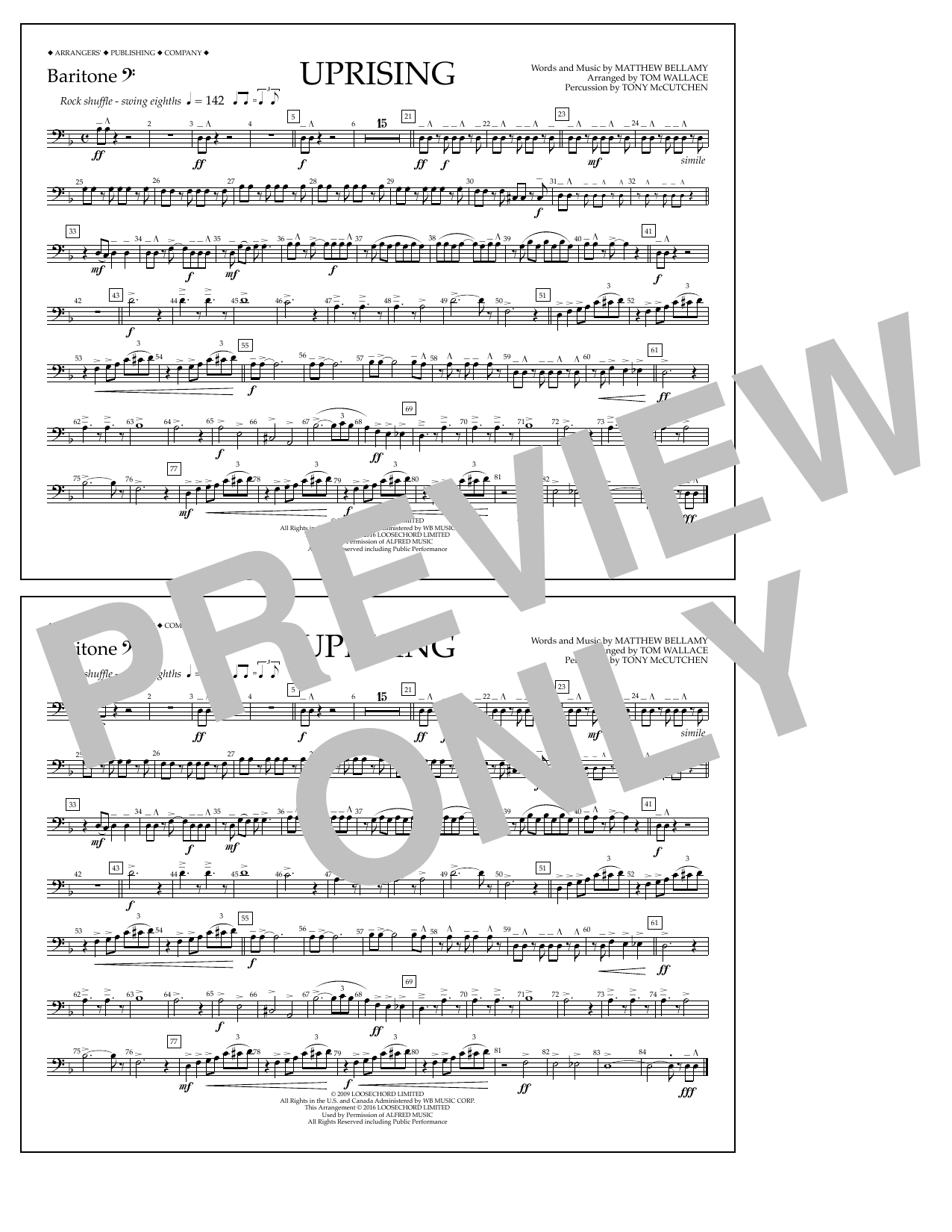 Tom Wallace Uprising - Baritone B.C. Sheet Music Notes & Chords for Marching Band - Download or Print PDF