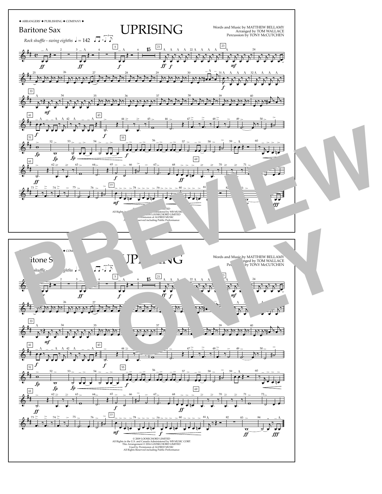 Tom Wallace Uprising - Baritone Sax Sheet Music Notes & Chords for Marching Band - Download or Print PDF