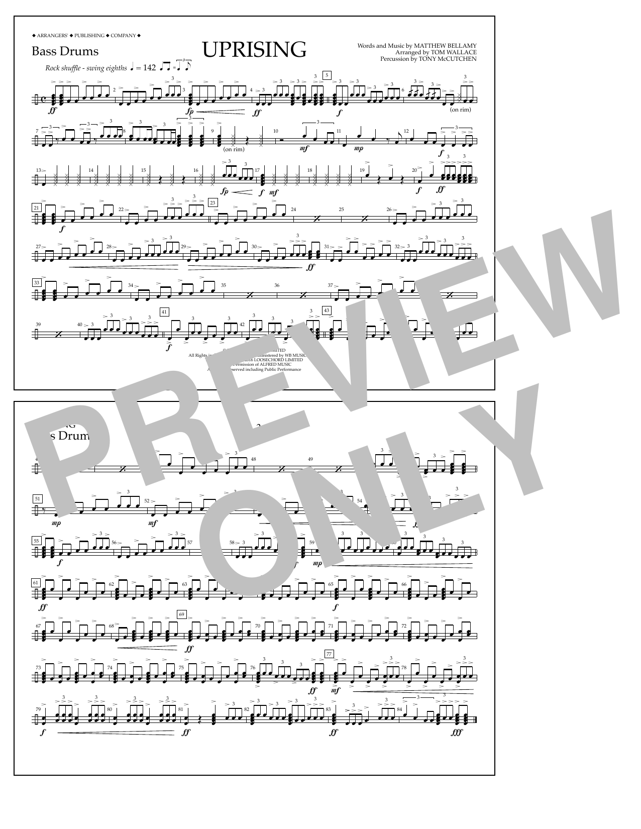 Tom Wallace Uprising - Bass Drums Sheet Music Notes & Chords for Marching Band - Download or Print PDF