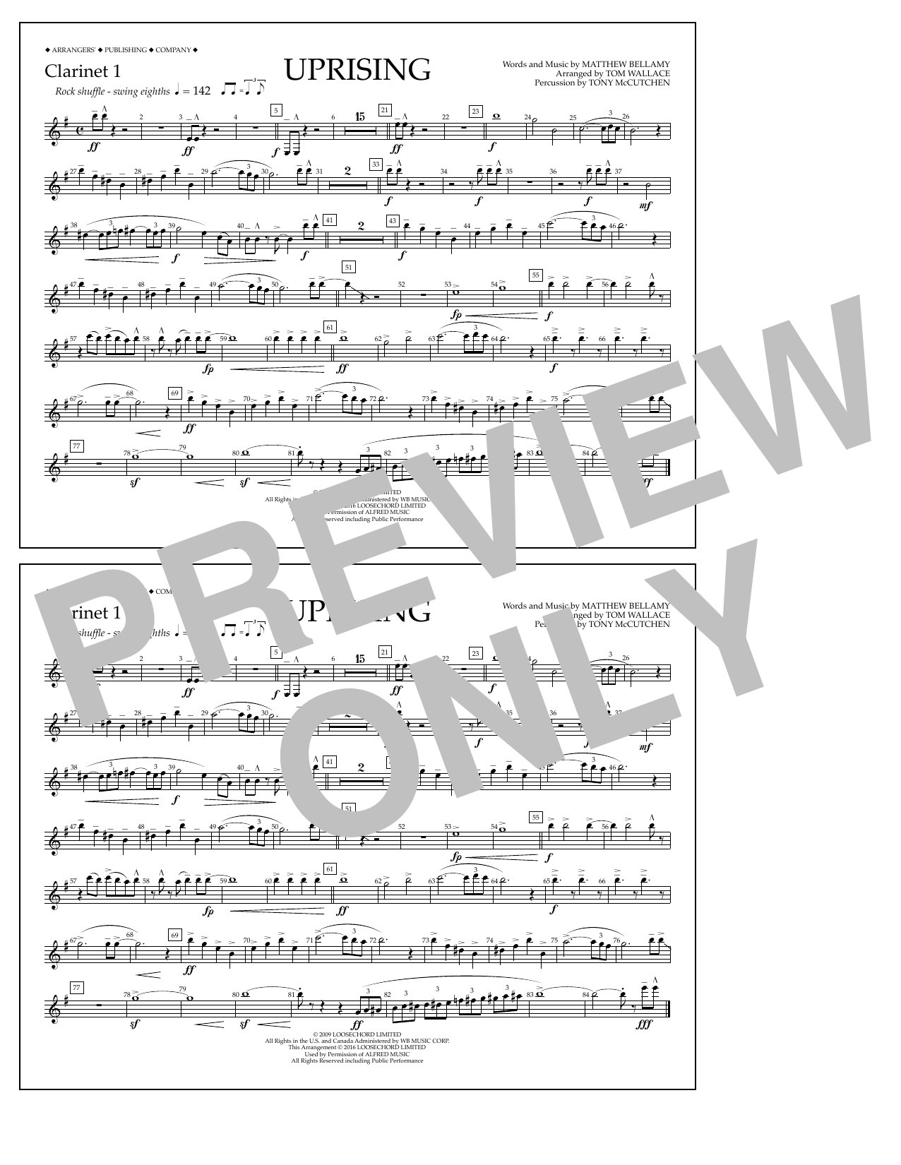 Tom Wallace Uprising - Clarinet 1 Sheet Music Notes & Chords for Marching Band - Download or Print PDF
