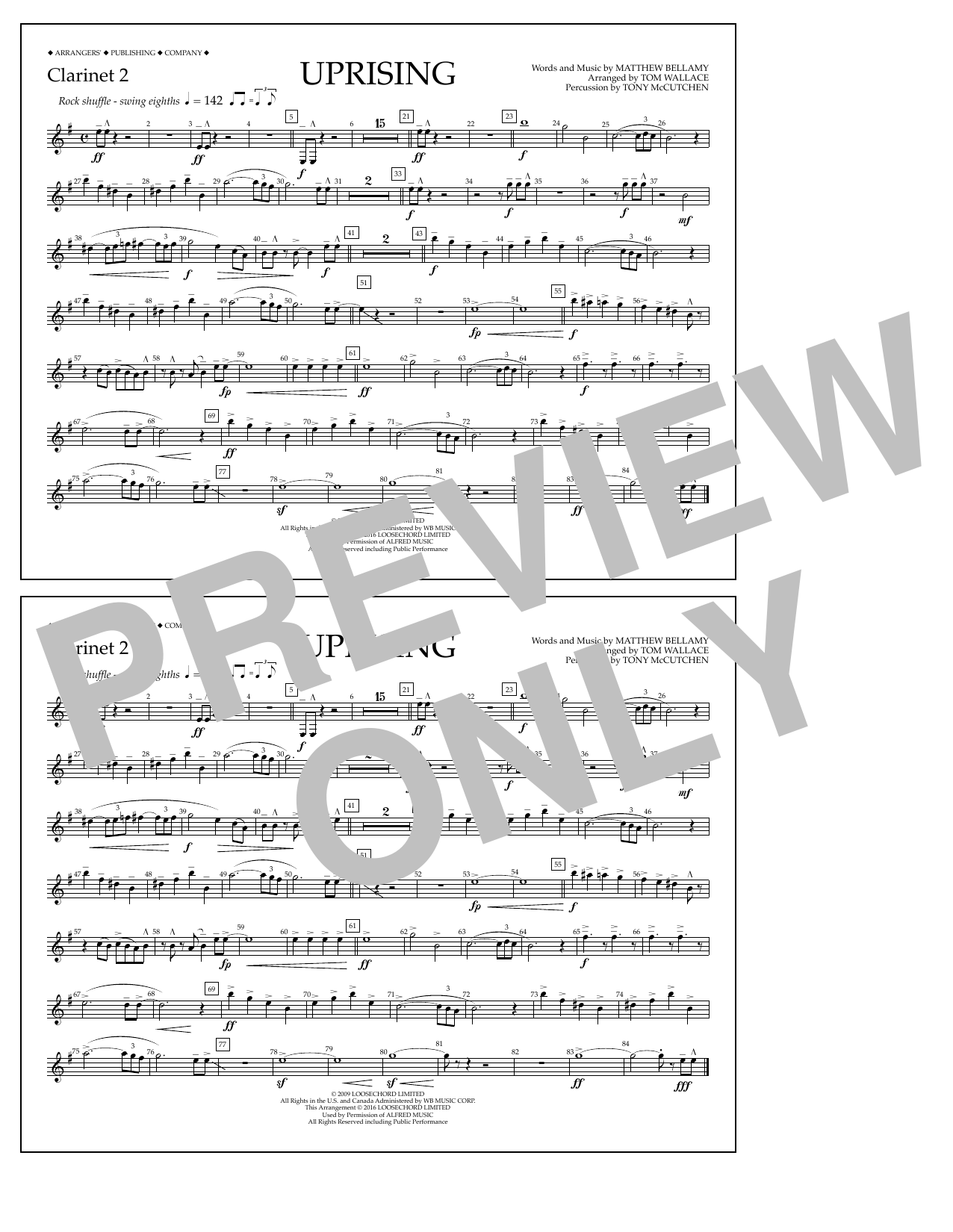 Tom Wallace Uprising - Clarinet 2 Sheet Music Notes & Chords for Marching Band - Download or Print PDF