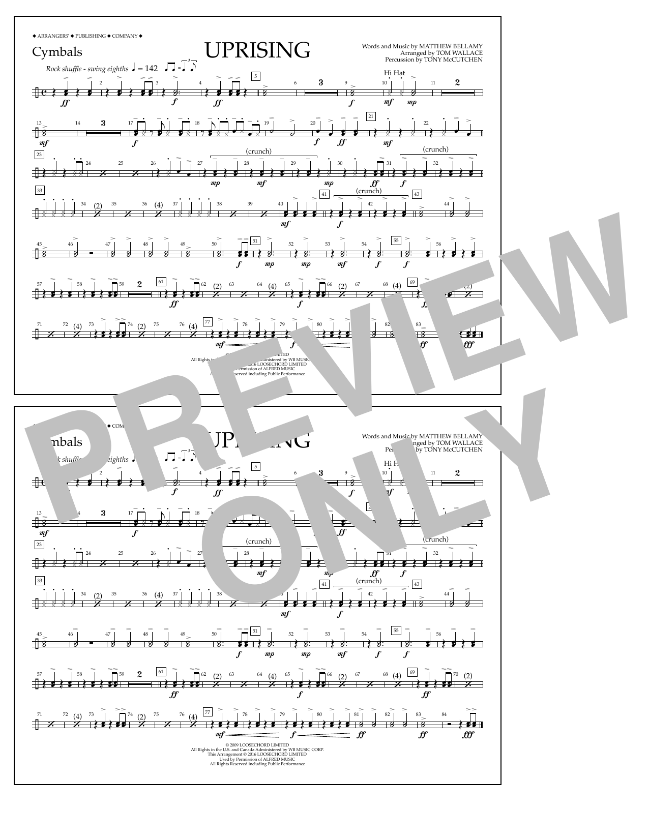 Tom Wallace Uprising - Cymbals Sheet Music Notes & Chords for Marching Band - Download or Print PDF