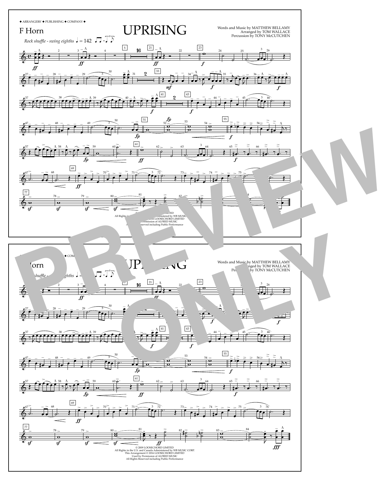 Tom Wallace Uprising - F Horn Sheet Music Notes & Chords for Marching Band - Download or Print PDF