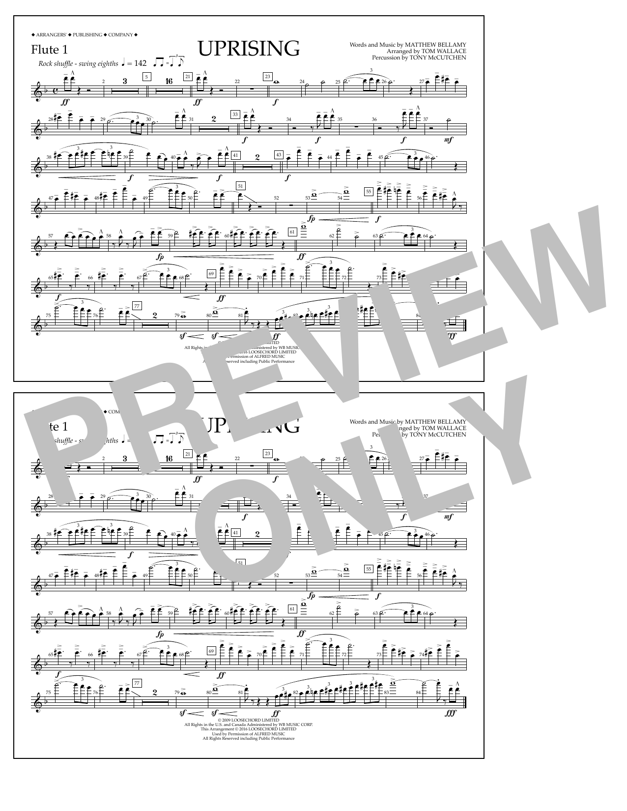 Tom Wallace Uprising - Flute 1 Sheet Music Notes & Chords for Marching Band - Download or Print PDF