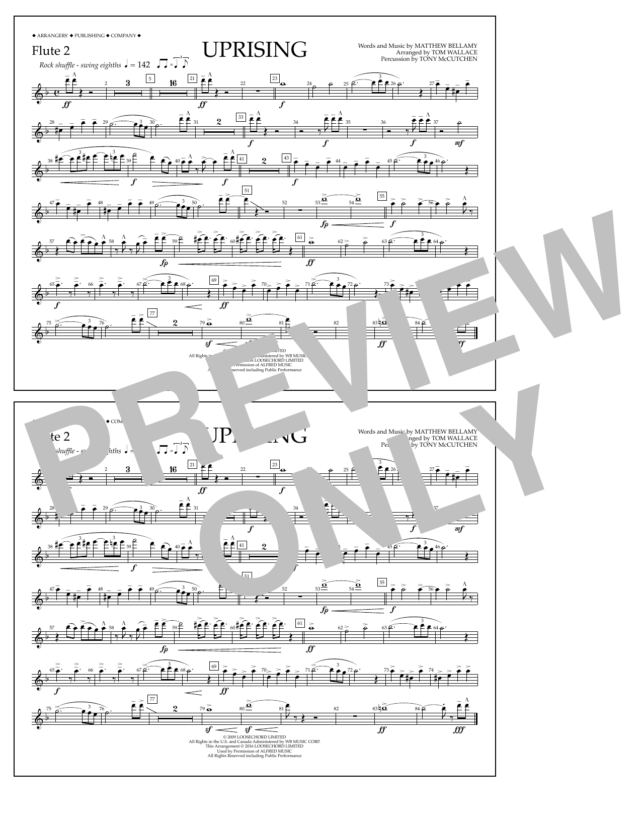 Tom Wallace Uprising - Flute 2 Sheet Music Notes & Chords for Marching Band - Download or Print PDF