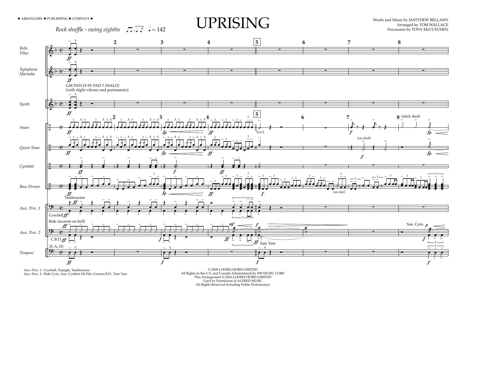 Tom Wallace Uprising - Percussion Score Sheet Music Notes & Chords for Marching Band - Download or Print PDF