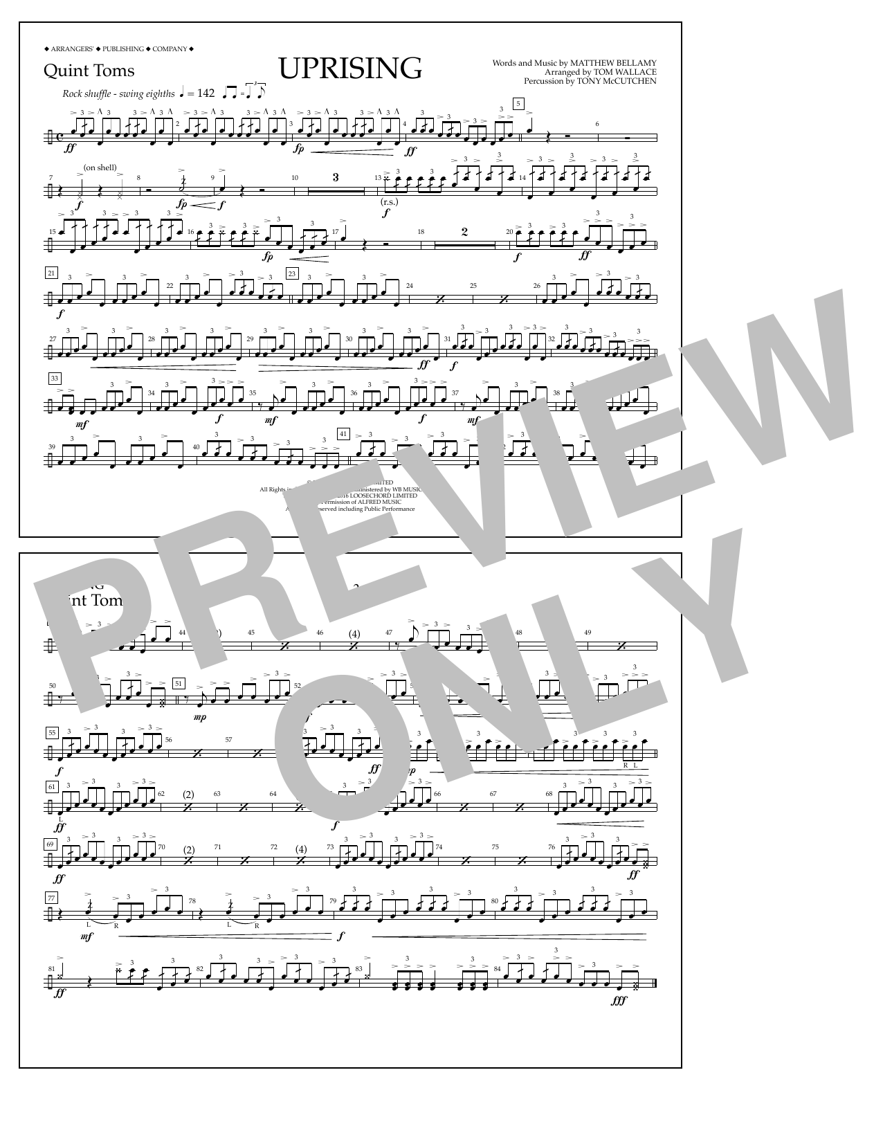 Tom Wallace Uprising - Quint-Toms Sheet Music Notes & Chords for Marching Band - Download or Print PDF