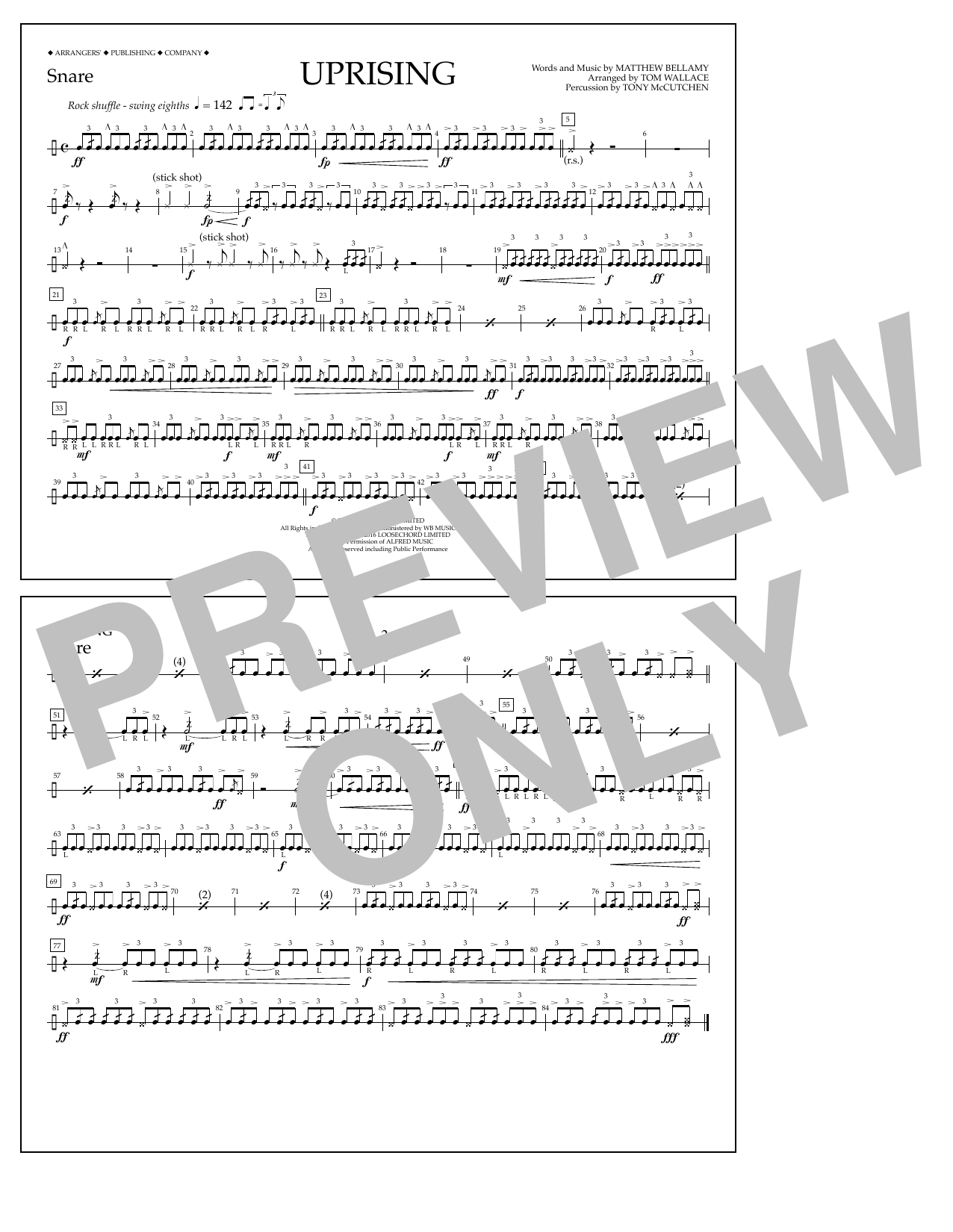 Tom Wallace Uprising - Snare Sheet Music Notes & Chords for Marching Band - Download or Print PDF