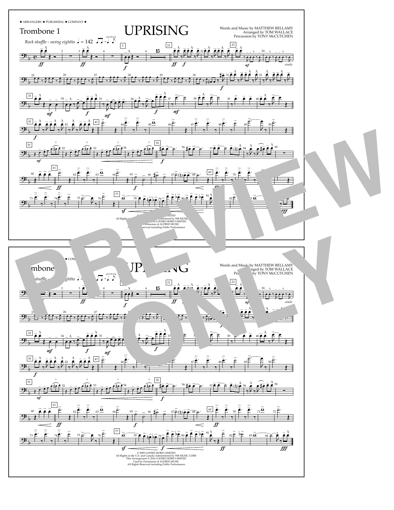 Tom Wallace Uprising - Trombone 1 Sheet Music Notes & Chords for Marching Band - Download or Print PDF