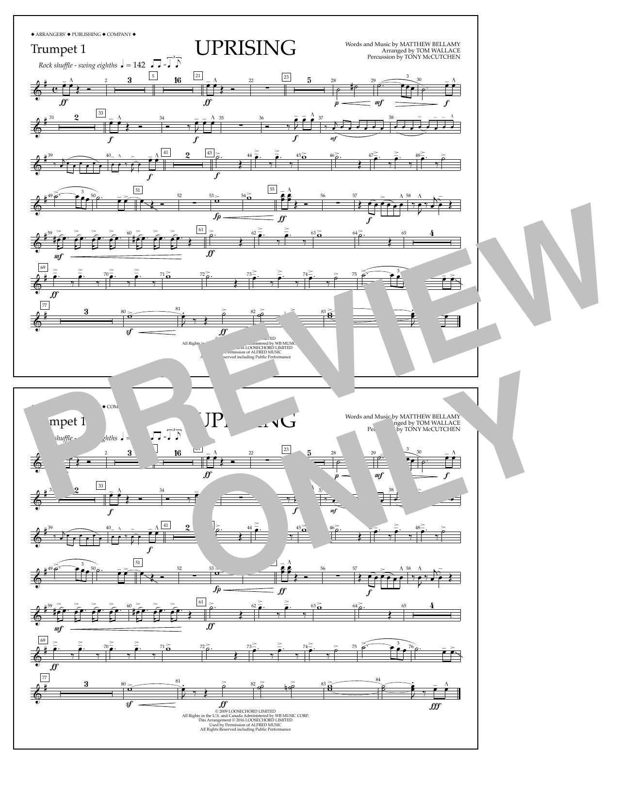 Tom Wallace Uprising - Trumpet 1 Sheet Music Notes & Chords for Marching Band - Download or Print PDF