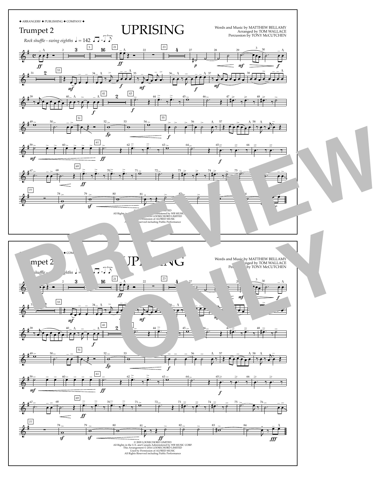 Tom Wallace Uprising - Trumpet 2 Sheet Music Notes & Chords for Marching Band - Download or Print PDF