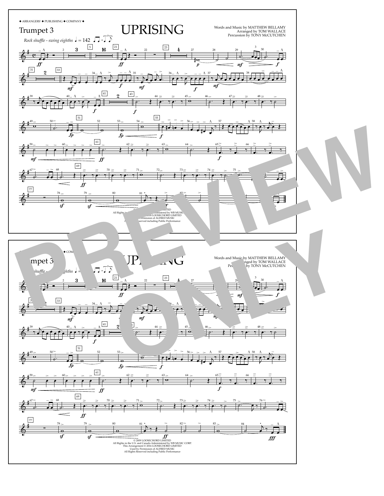 Tom Wallace Uprising - Trumpet 3 Sheet Music Notes & Chords for Marching Band - Download or Print PDF