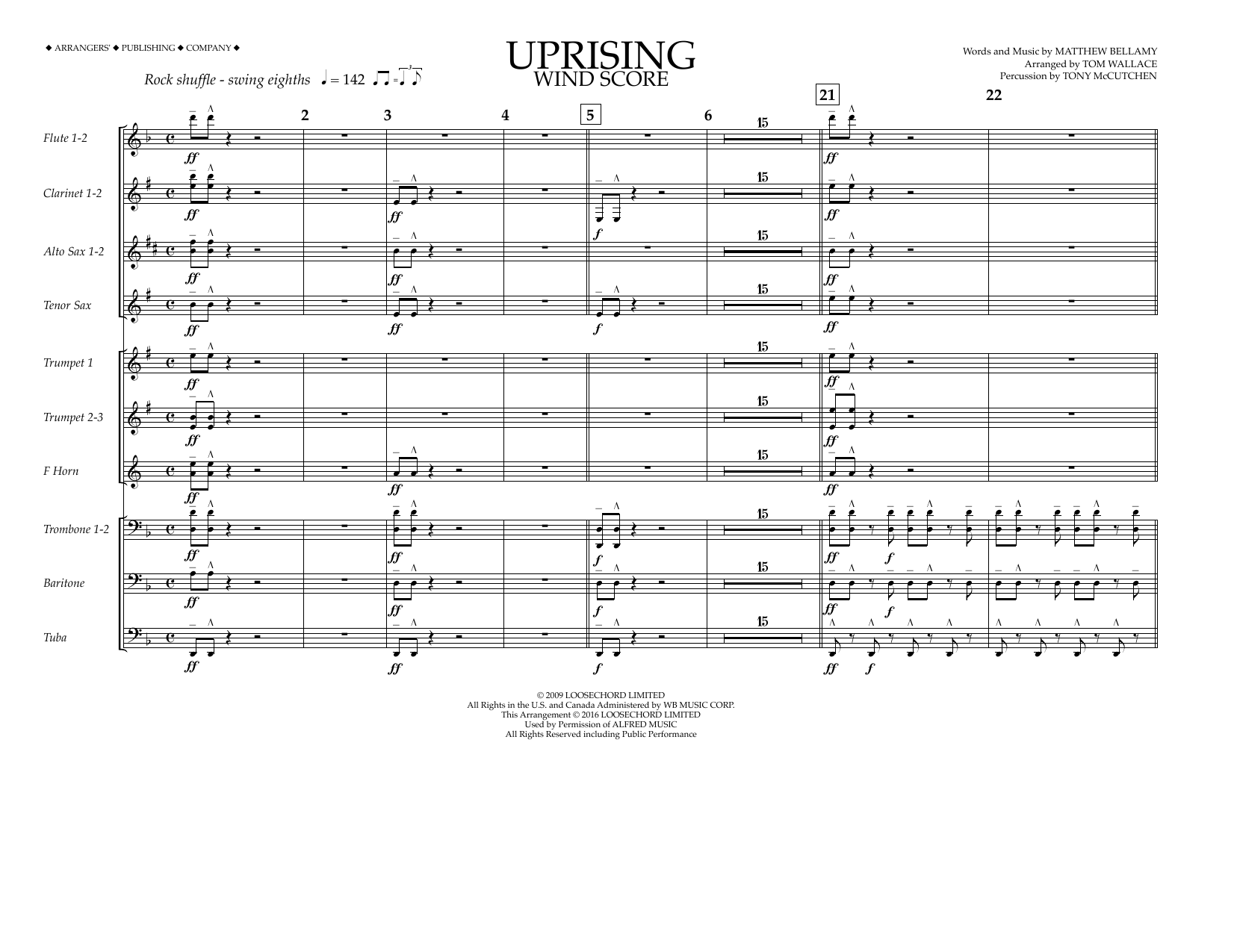 Tom Wallace Uprising - Wind Score Sheet Music Notes & Chords for Marching Band - Download or Print PDF