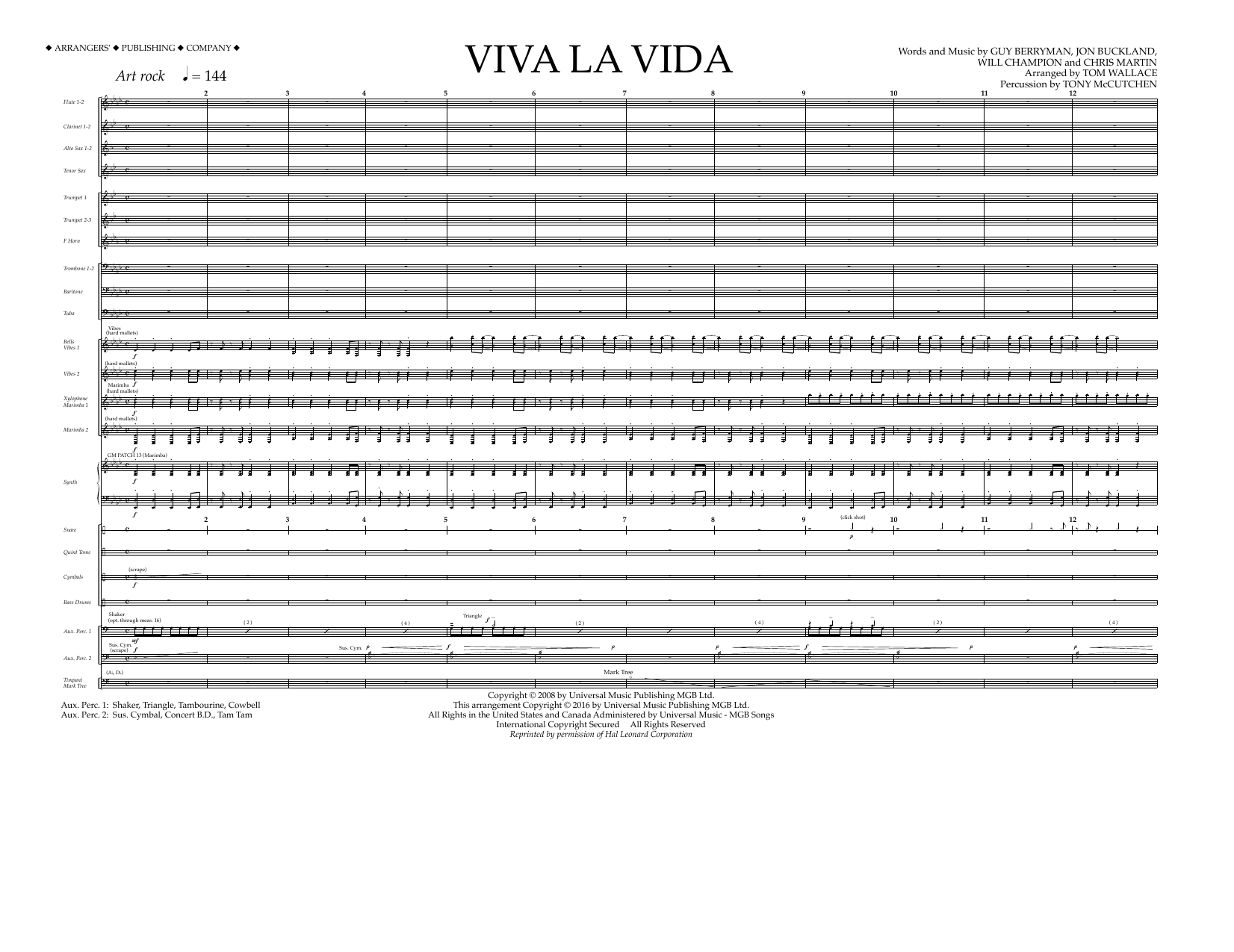 Tom Wallace Viva La Vida - Full Score Sheet Music Notes & Chords for Marching Band - Download or Print PDF