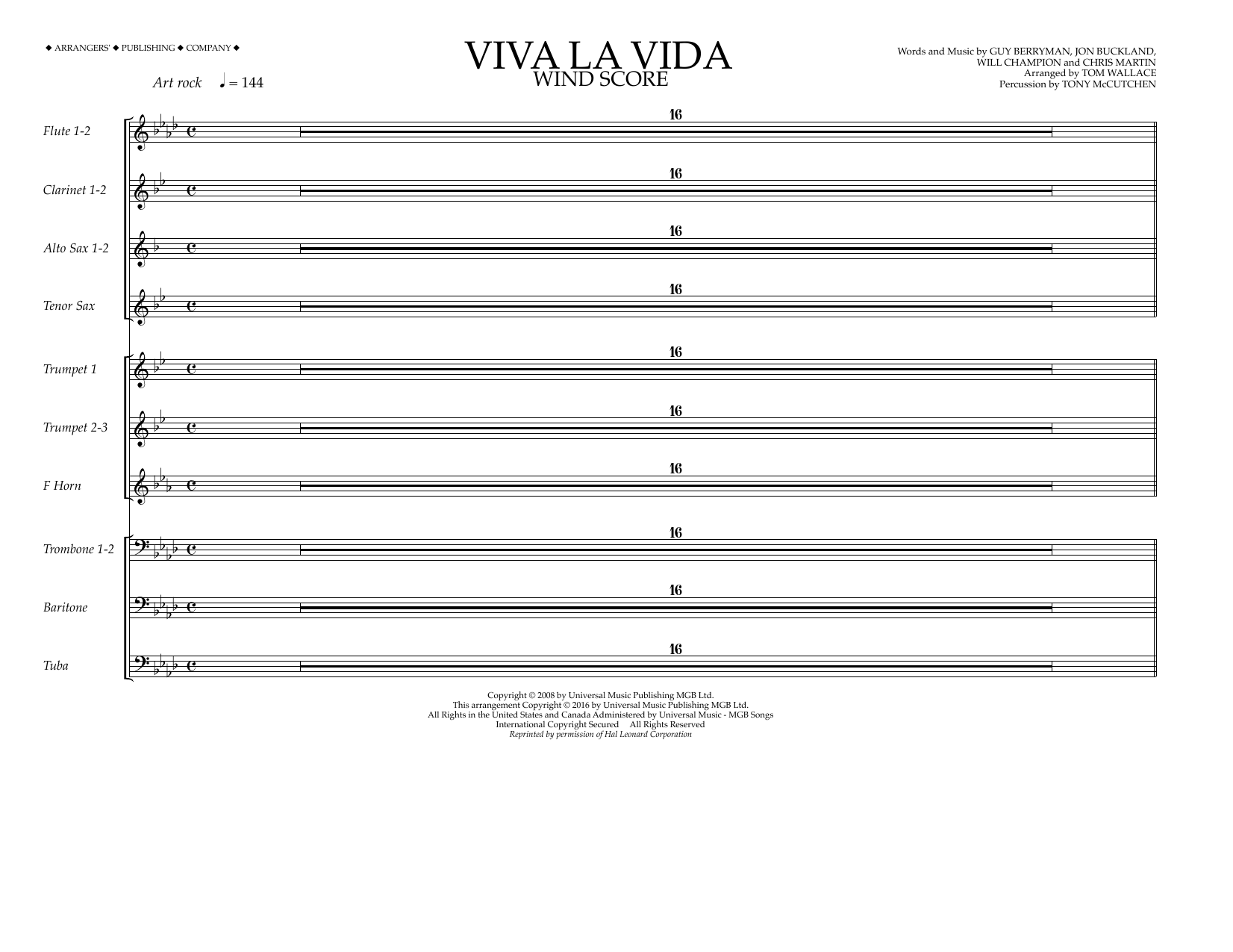 Tom Wallace Viva La Vida - Wind Score Sheet Music Notes & Chords for Marching Band - Download or Print PDF