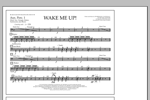Tom Wallace Wake Me Up! - Aux. Perc. 1 Sheet Music Notes & Chords for Marching Band - Download or Print PDF