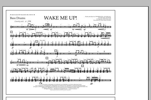 Tom Wallace Wake Me Up! - Bass Drums Sheet Music Notes & Chords for Marching Band - Download or Print PDF