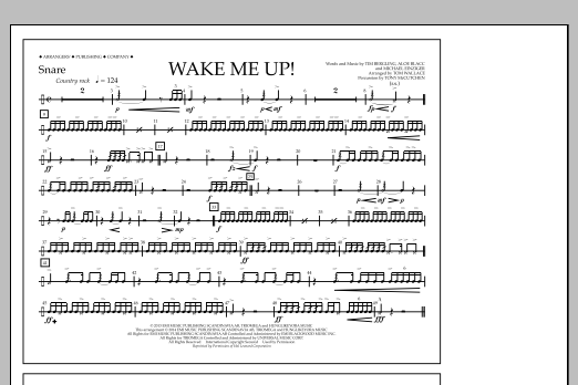 Tom Wallace Wake Me Up! - Snare Sheet Music Notes & Chords for Marching Band - Download or Print PDF