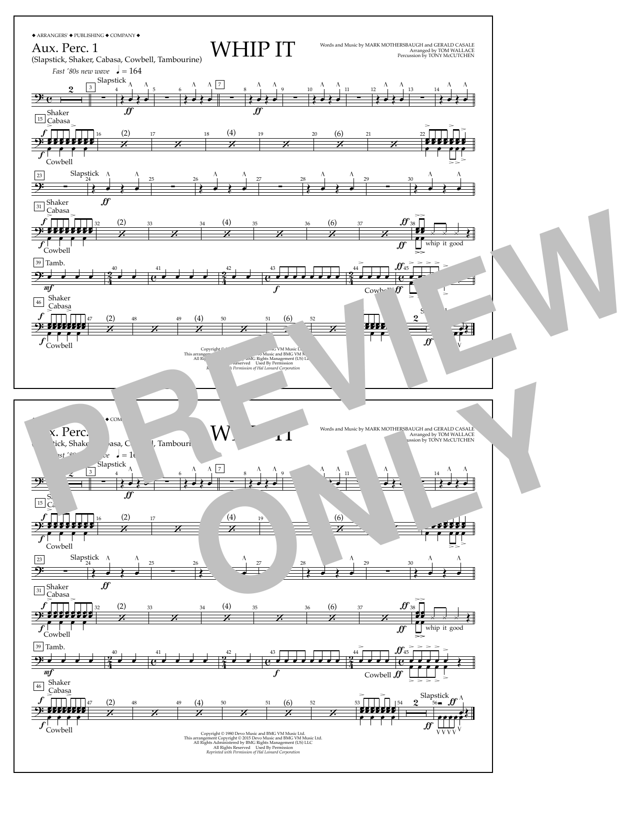 Tom Wallace Whip It - Aux. Perc. 1 Sheet Music Notes & Chords for Marching Band - Download or Print PDF